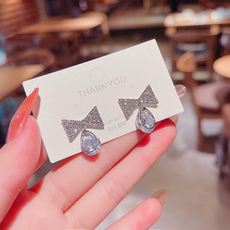 Bông Tai Hình Nơ Đính Đá Zircon Lớn Siêu Lấp Lánh Thời Trang 2022 Cho Nữ