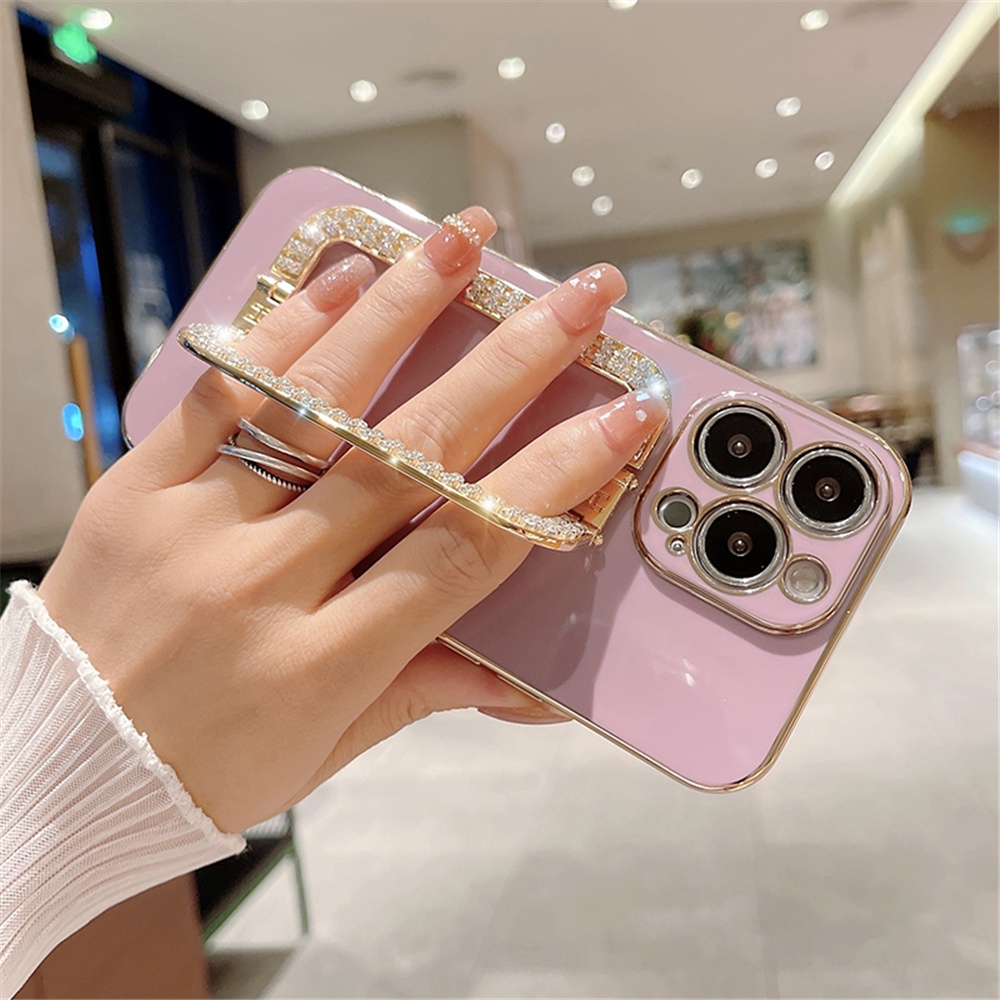 Ốp Điện Thoại Mạ Kim Loại Đính Đá Có Vòng Đỡ Cho iPhone 13 Pro Max 11 12 XSMax