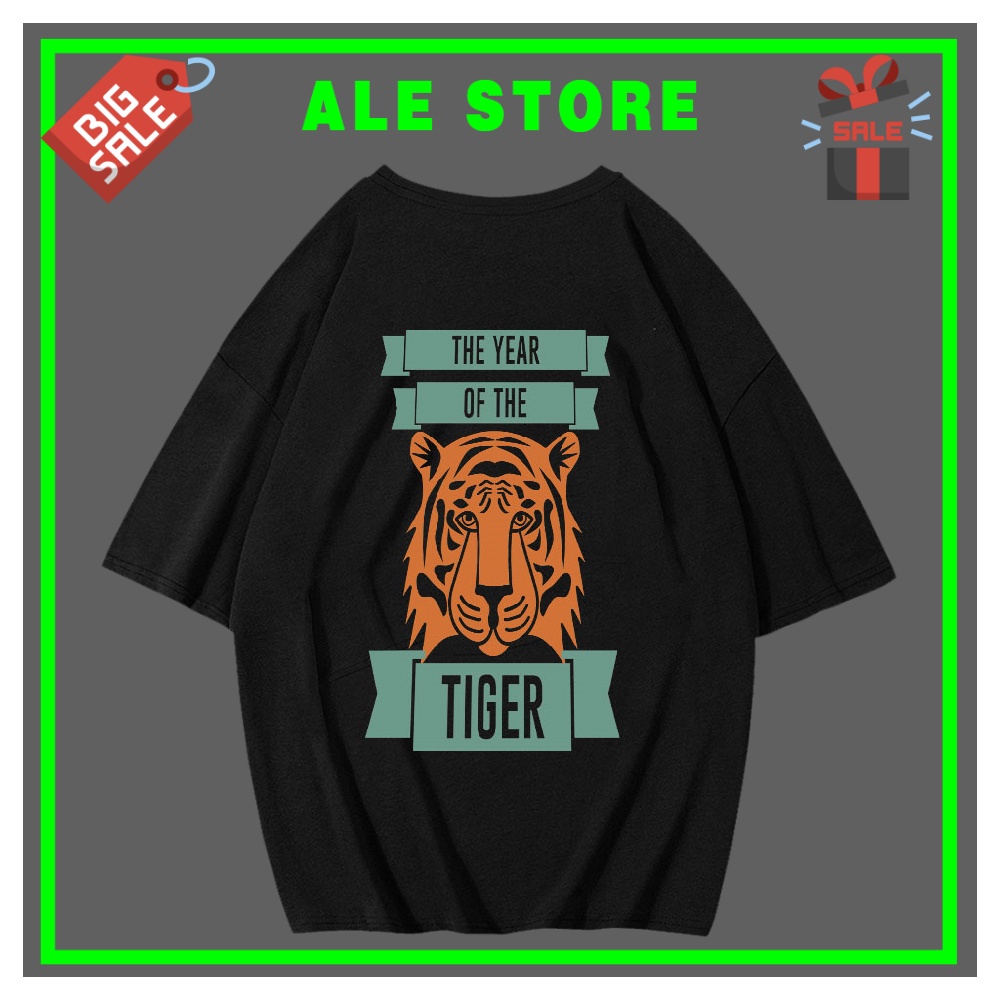 Áo thun hàng độc Hình con hổ không cổ ALE STORE áo phông unisex form rộng chất mềm mịn in hình TIG202112085