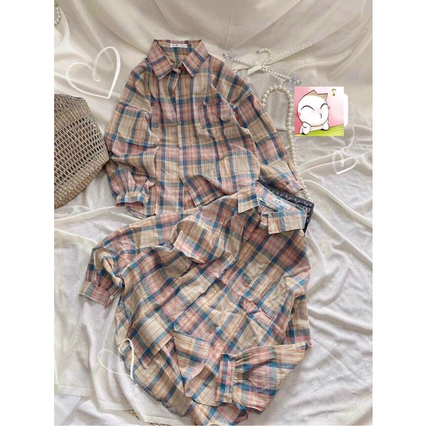 Sét áo sơ mi đũi caro + quần leggin dài ❤️ AL1_17