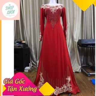 Áo dài đỏ❤️FREESHIP ❤️ÁO DÀI THIẾT KẾ CHÂN REN PHỐI TAY 2 TÀ vải lụa thái