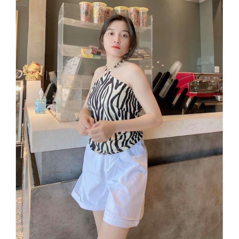 Sét yếm vằn hai lớp +quần đùi kaki trắng TT12