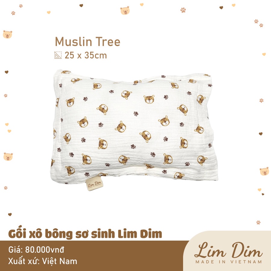 [FULL] Gối Xô Muslin Organic Cho bé sơ sinh Lim Dim Kích Thước 25*35cm