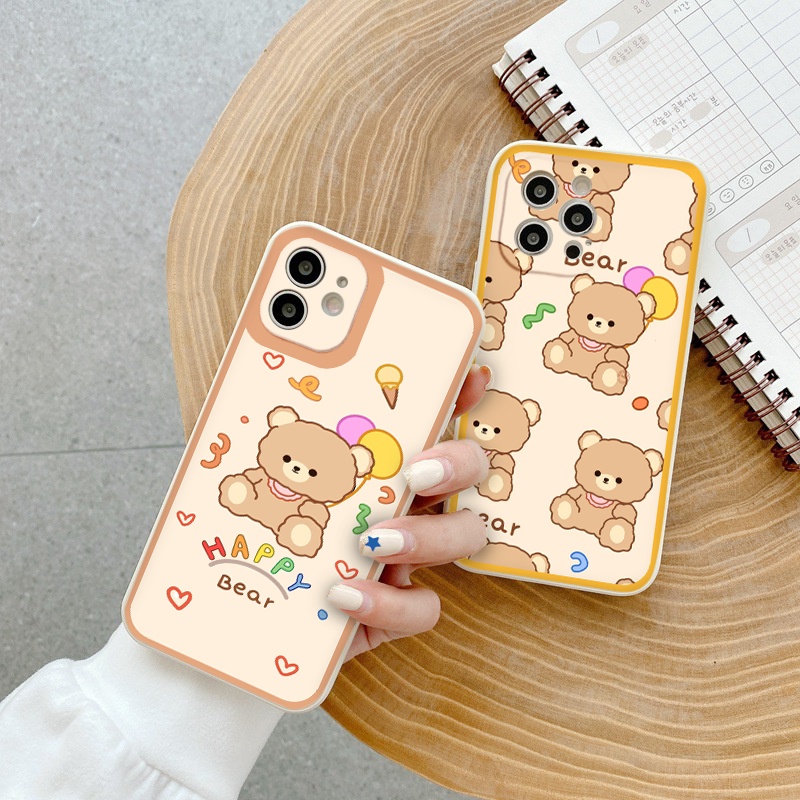 Ốp lưng iphone Gấu nâu bóng bay  cạnh vuông chống sốc cho iphone 8plus x xsmax 11pro max 12pro 12promax13promax tr1184