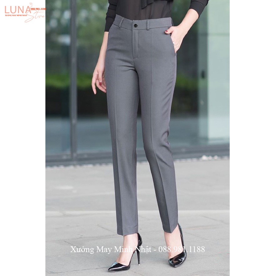 Quần tây nữ công sở lưng cao ống đứng dài màu Đen Xanh Than dáng quần baggy vải công sở cạp cao đi học làm thanh lịch