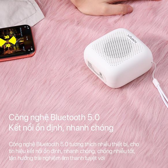 Loa Bluetooth 5.0 VIVAN True Wireless VS1 Chống Nước IPX5 Công Suất 5W 1800mAh Playtime Đến 8H Hỗ Trợ Thẻ Nhớ & USB