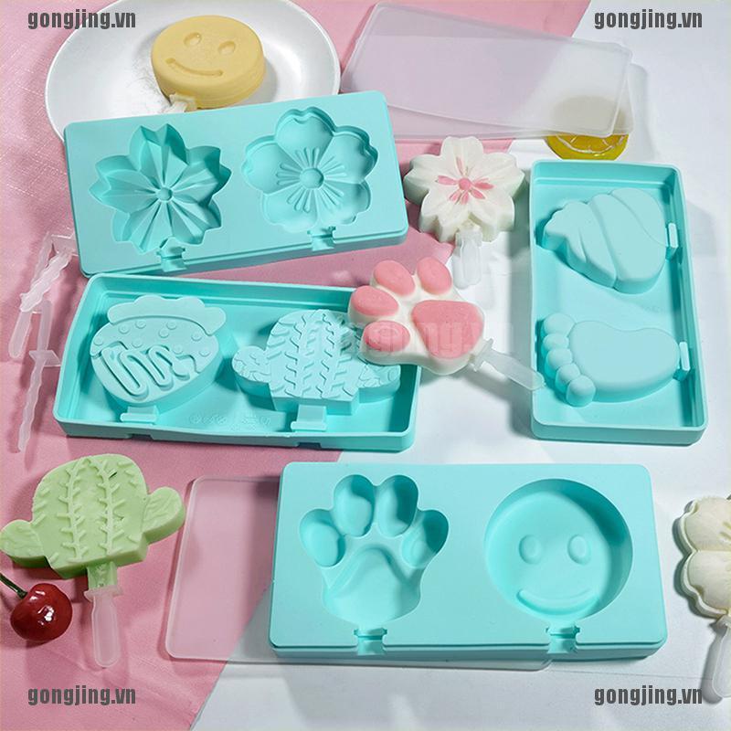 GONJ Cute Cartoon Ice Cream Mold Silicone Popsicle Mold Ice Pop Mold With Sticks