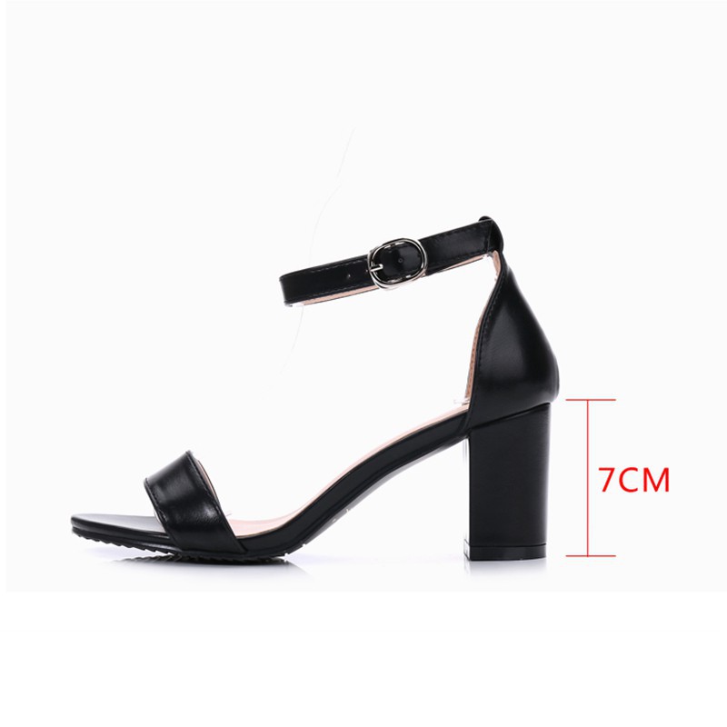 Giày cao gót 5 phân, 7 phân gót vuông da mềm - Dép sandal hở ngón thời trang cá tính (Form lớn hơn size chuẩn 1 size)