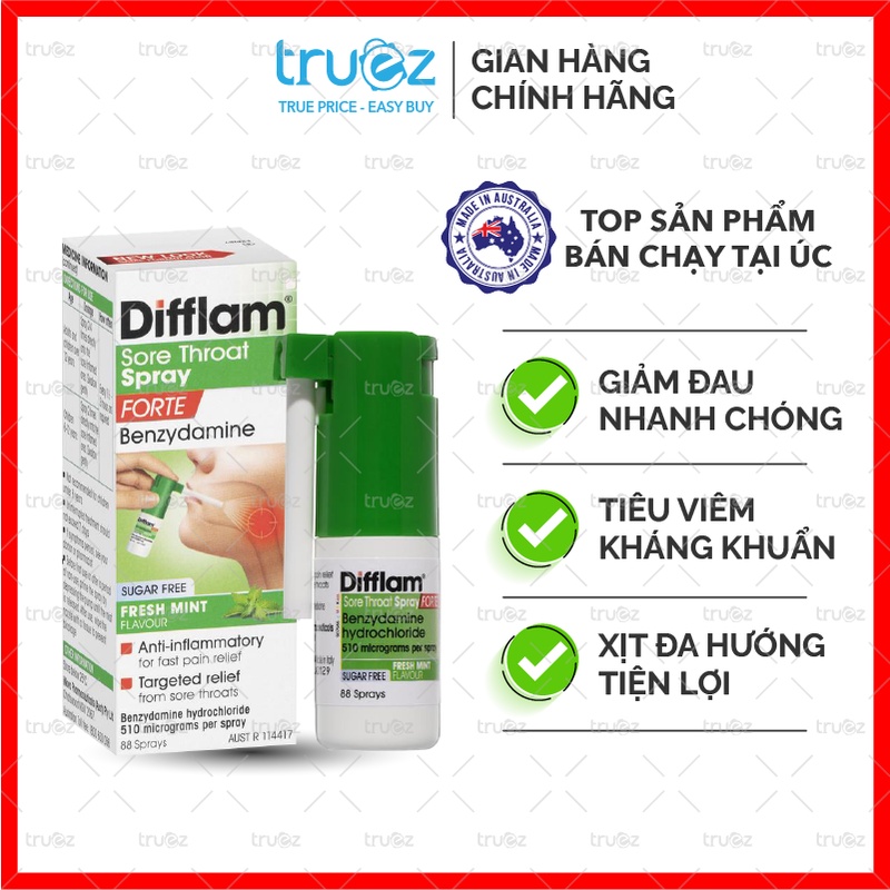 Xịt họng chống viêm, kháng khuẩn [Úc] Difflam Anaesthetic Sore Throat Spray 88 lần xịt [Chính hãng]