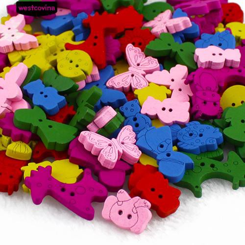 Set 100 Nút Gỗ 2 Lỗ Hình Các Con Vật Đáng Yêu