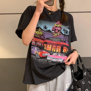 Áo thun in họa tiết phong cách retro harajuku cá tính cho nữ y2k