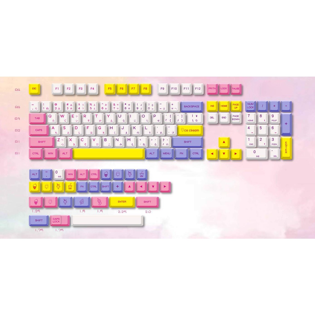 Keycap Ice Cream PBT XDA Profile cho bàn phím cơ đầy đủ 136 phím chính hãng