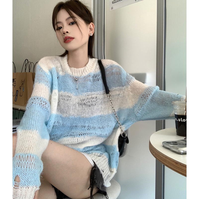 Áo Sweater Dệt Kim Tay Dài Dáng Rộng Thời Trang Mùa Thu Dễ Phối Đồ