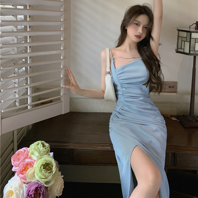 Đầm ZHELIHANGFEI hai dây dáng dài lệch vai gợi cảm chất lượng cao