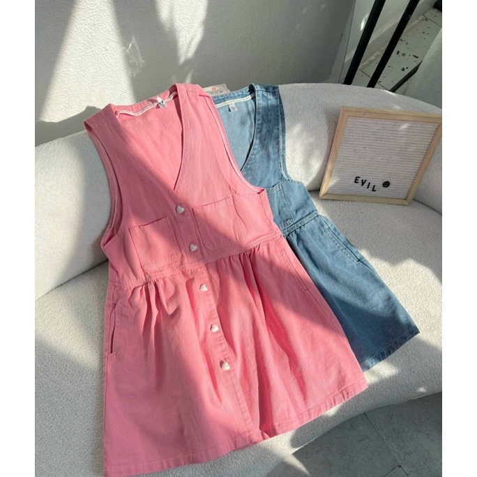 Váy jean sát nách túi hàng mới về siêu hot, Đầm jean ba lỗ dáng babydoll kèm ảnh thật