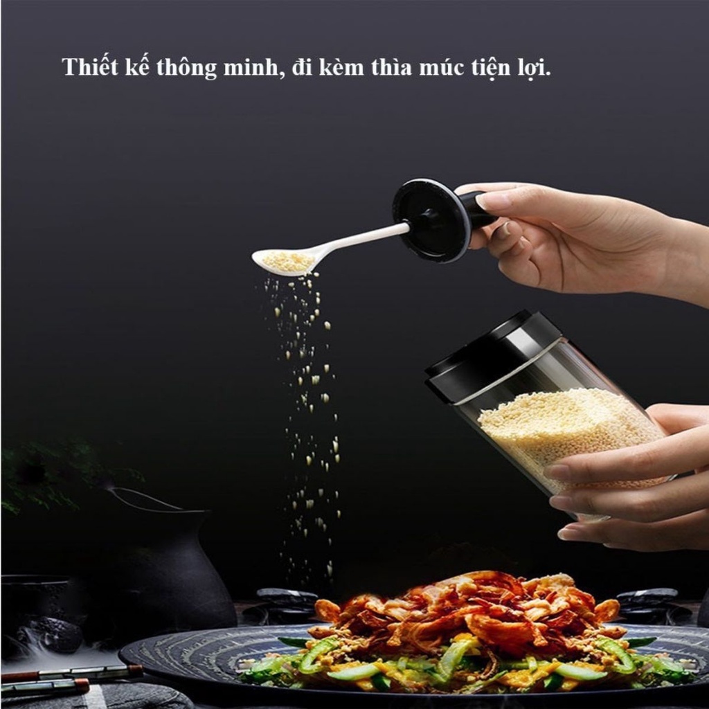 Hũ chai đựng gia vị - Lọ đựng gia vị thủy tinh kèm muỗng tiện lợi thông minh, đa năng
