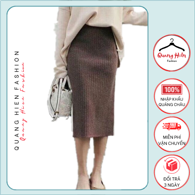 Chân váy Quảng Châu len xẻ tà hot nhất 2022 freesize MS150 (ảnh + video shop tự quay)