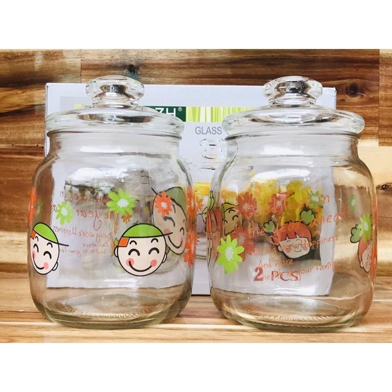 Bộ 2 hủ thủy tinh trong suốt 500ml  có ron kín Cao Cấp