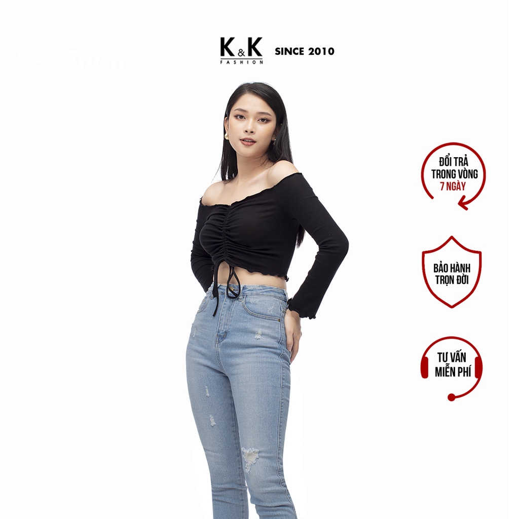 Áo Croptop K&amp;K Fashion ASM06-26 Màu Đen Tay Dài