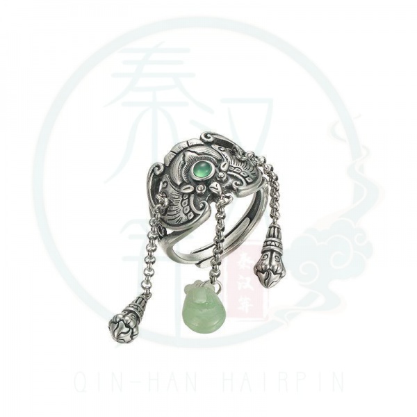 Nhẫn hở mạ bạc 925 phong cách dân tộc cổ điển có thể điều chỉnh