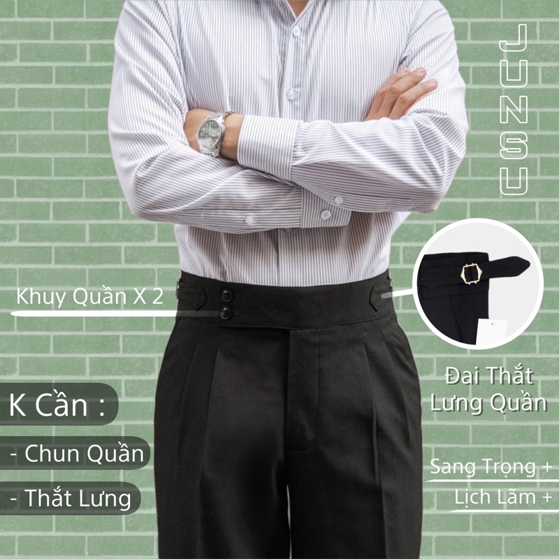 Quần tây Sidetab nam cạp cao dáng Baggy ống rộng vải Cotton Hàn co dãn cao cấp lưng cao 5cm Premium thời trang JUNSU