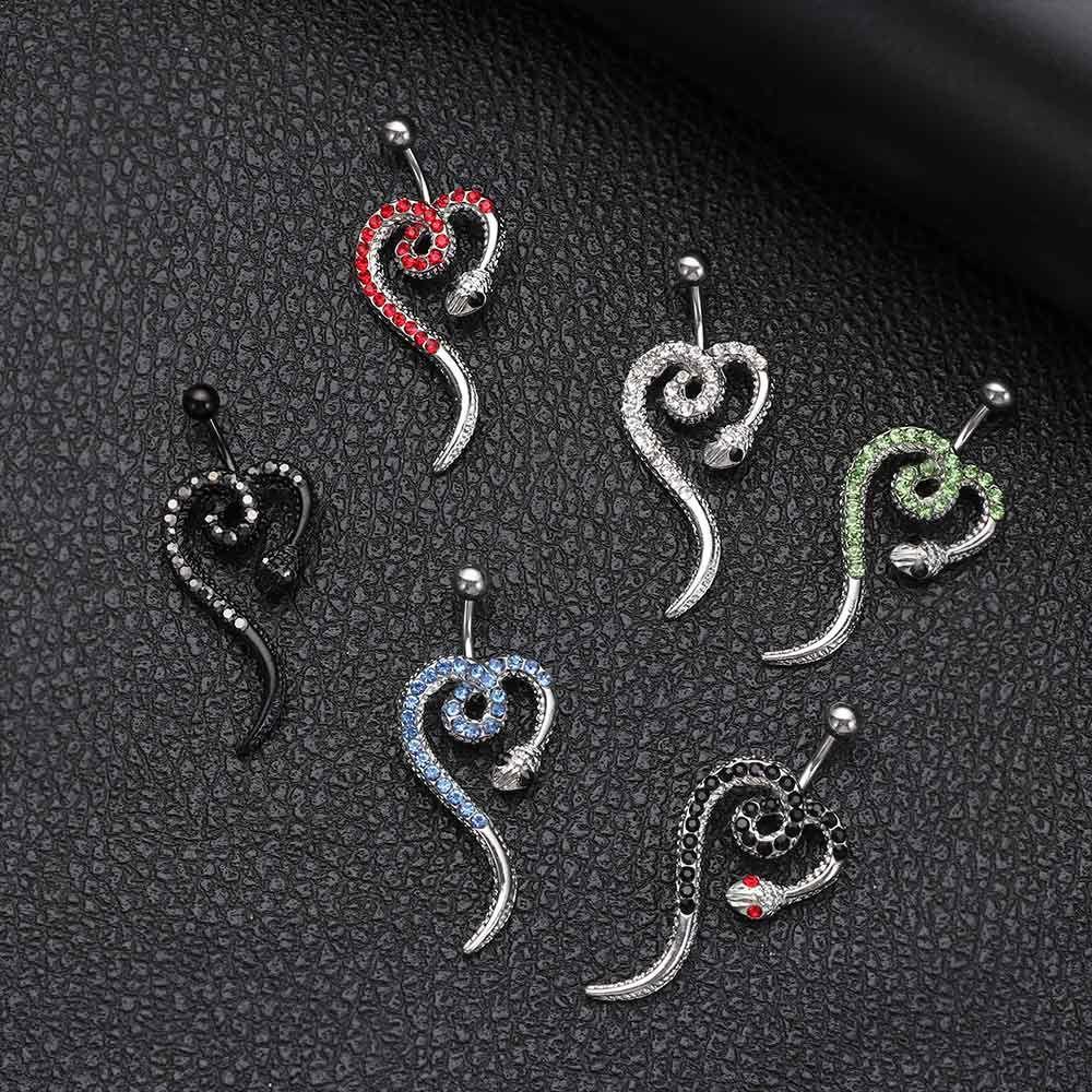 Khuyên Rốn Bằng Thép Không Gỉ Mềm Mại|Con Rắn Đính Đá Zircon Sang Trọng