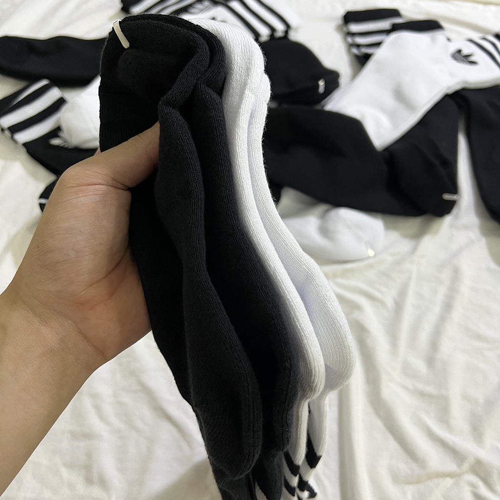 Tất Vớ Originals Unisex Adidas cổ cao sọc 3 lá Solid Crew Sock S21489 White/Black -Tatstats.vn