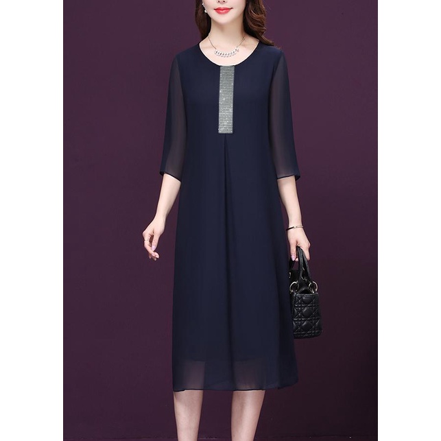 SHOPPRO - THỜI TRANG TRUNG NIÊN - ĐẦM SUÔNG QUÝ BÀ KIỂU ĐẦM SUÔNG TAY LỠ ĐÍNH CƯỜM NGỰC SANG TRỌNG 3112