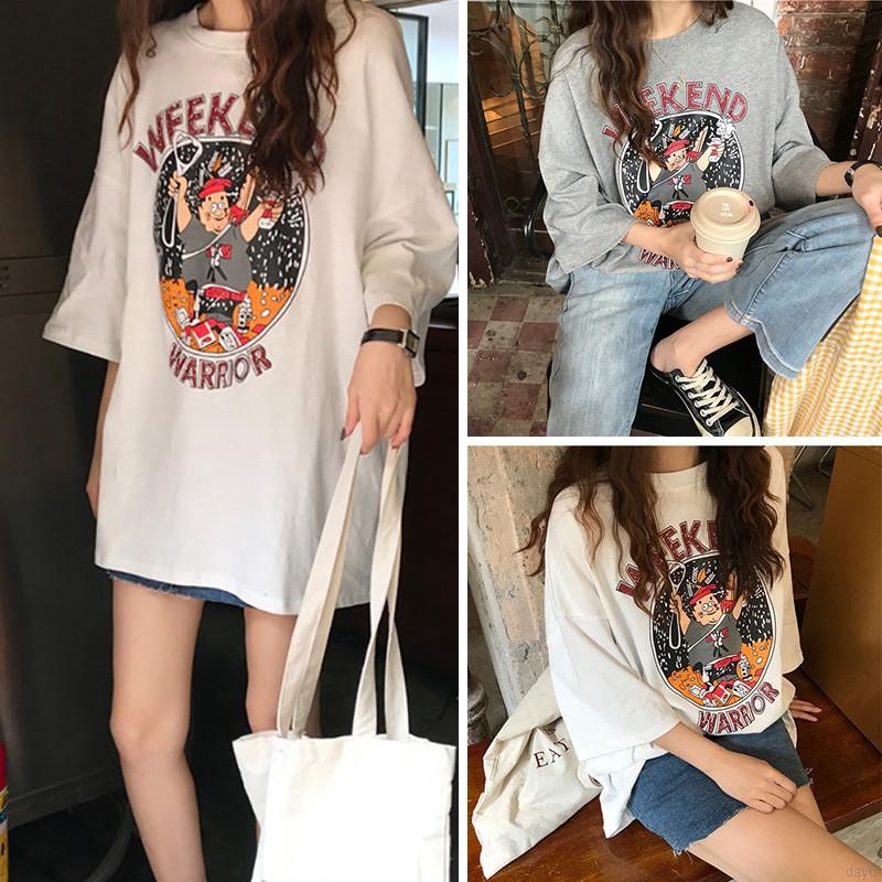 Áo thun nữ ngắn tay in hình hoạt hình phong cách Hàn Quốc