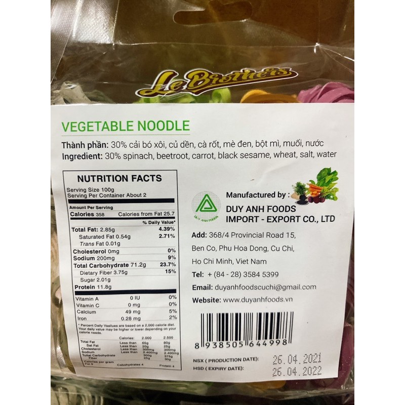 [FREESHIP_ Date mới T11/2022]Mì rau củ thập cẩm Duy Anh Food- Mì tươi 100% organic-Mì không chiên | BigBuy360 - bigbuy360.vn