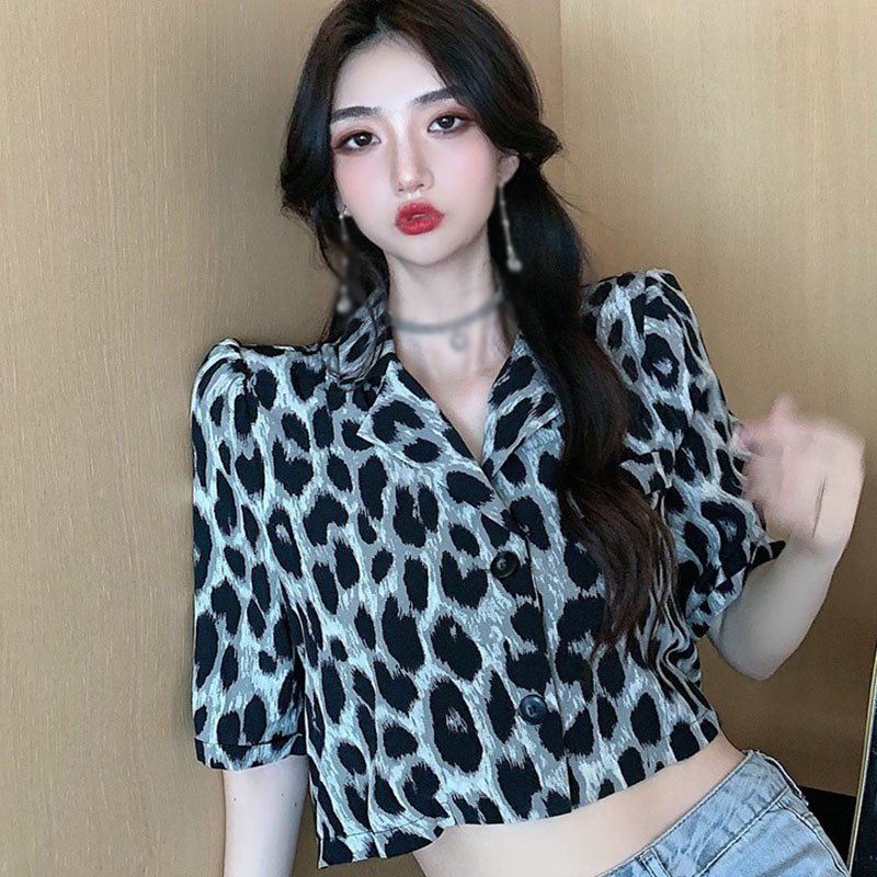 Áo croptop tay lửng họa tiết da báo thời trang cá tính