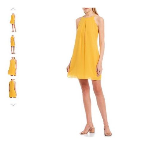 Đầm Voan Hai Dây BYLINE 3 Màu Vàng - Đỏ Cam - Xanh Két Cổ Yếm Vuông - Size XS