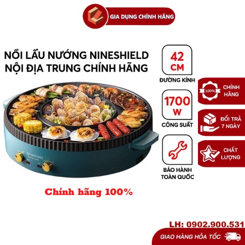 Bếp lẩu nướng kết hợp 2 in 1, Bếp lẩu nướng đa năng cao cấp có thể ăn lẩu nướng đồng thời dễ vệ sinh với men chống dính