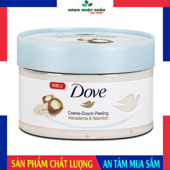 Tẩy tế bào chết body Dove Creme-Dusch-Peeling Maccadamia & Reismilch, dove tẩy tế bào chết body hương mắc ca và sữa gạo,