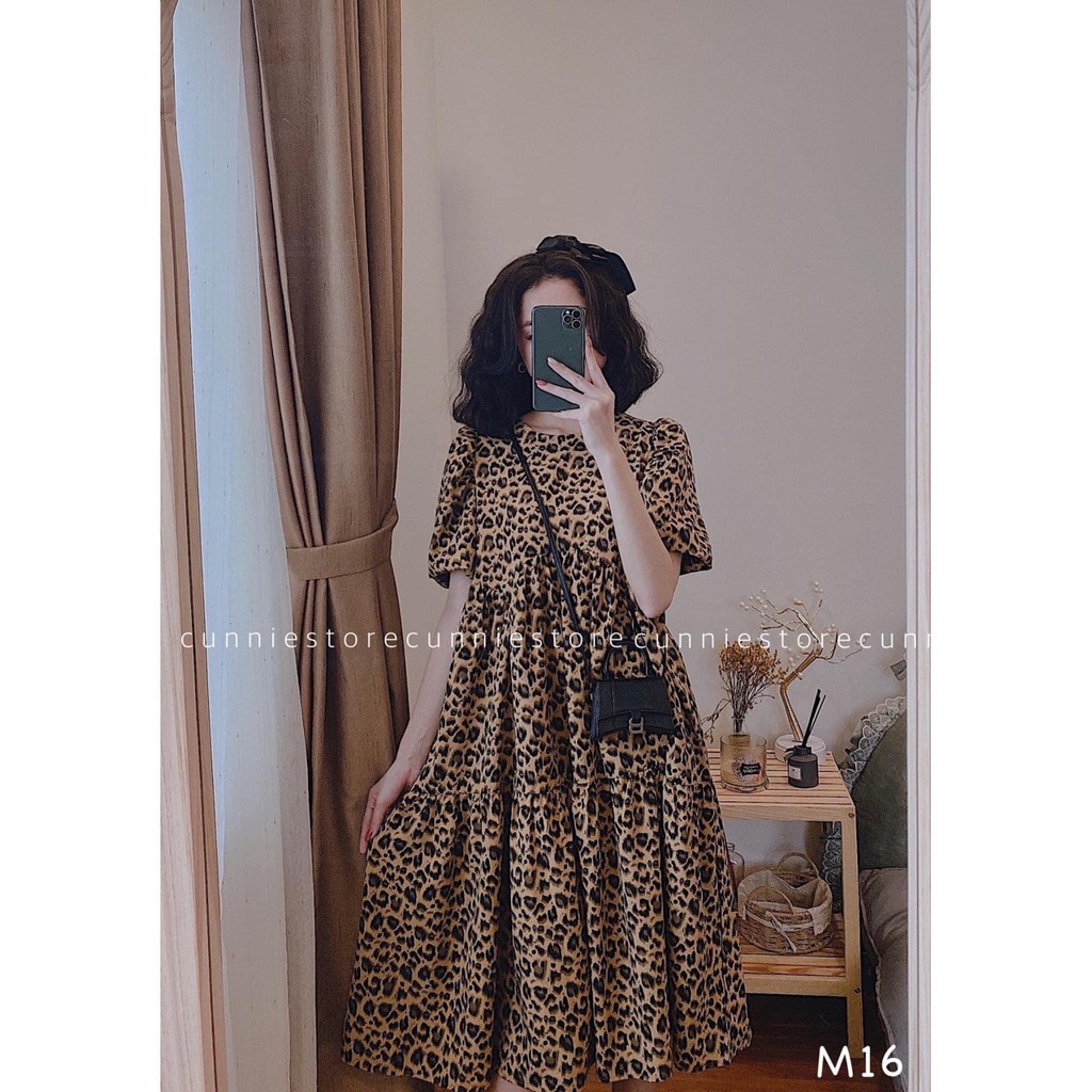 Váy babydoll họa tiết da báo, đầm suông cộc tay họa tiết cá tính - V31 | BigBuy360 - bigbuy360.vn