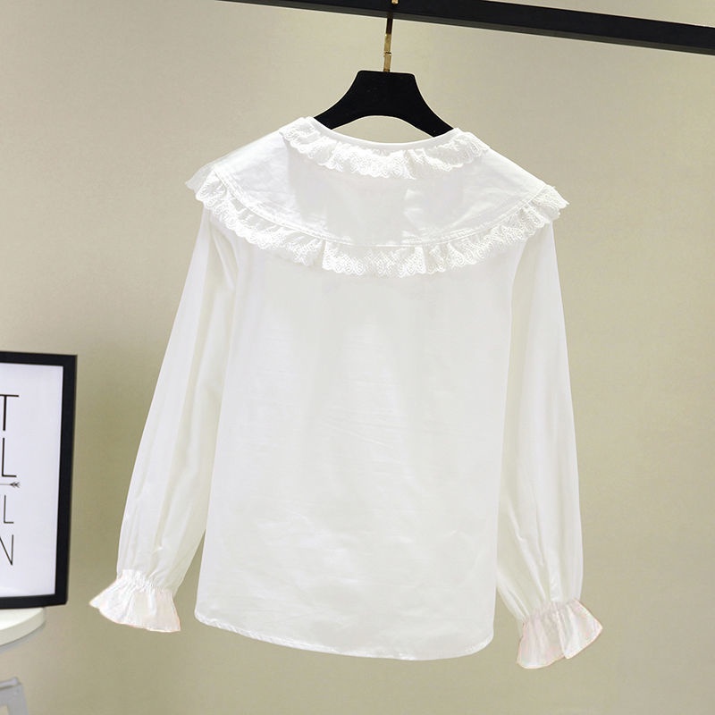 Cô gái thêm áo sơ mi fleece nhỏ tươi ren búp bê cổ áo lót cơ sở cô gái trắng rất tiên hàng đầu