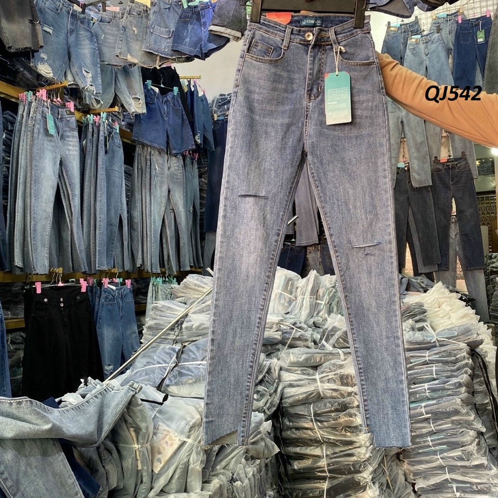 Quần Jeans Skinny Lưng Cao Rách Gối QJ542