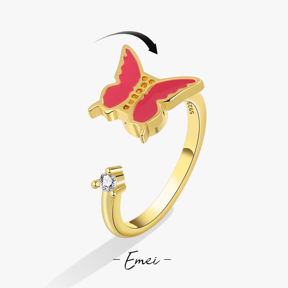 Nhẫn Xoay Mặt Hình Bướm Phong Cách Âu Mỹ Thời Trang