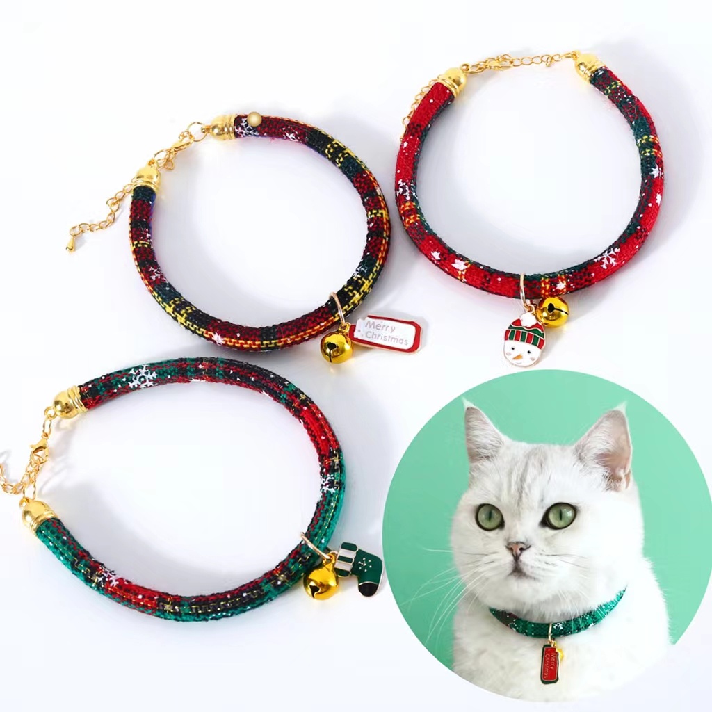 Vòng Cổ Nylon In Họa Tiết Giáng Sinh Có Chuông Có Thể Điều Chỉnh Dành Cho Thú Cưng