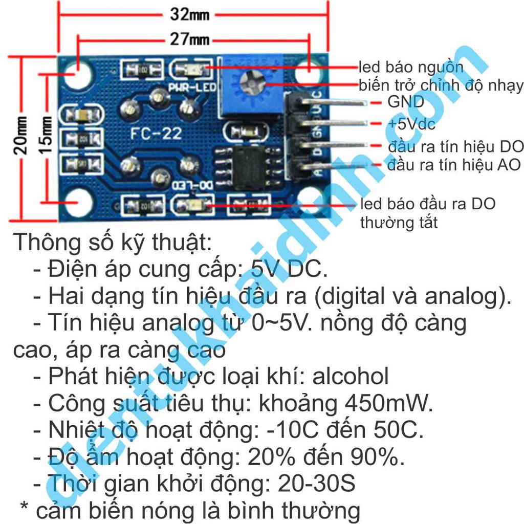 Module Cảm Biến hơi thở, nồng độ cồn, alcohol MQ-3 kde0020