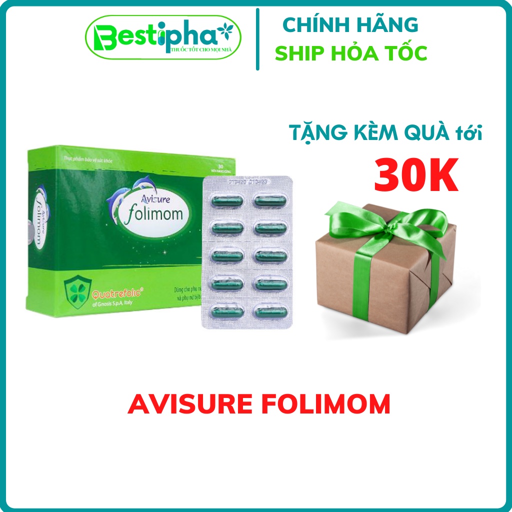Avisure Folimom viên uống bổ sung Sắt, kẽm, vitamin E cho mẹ bầu hộp 30 viên