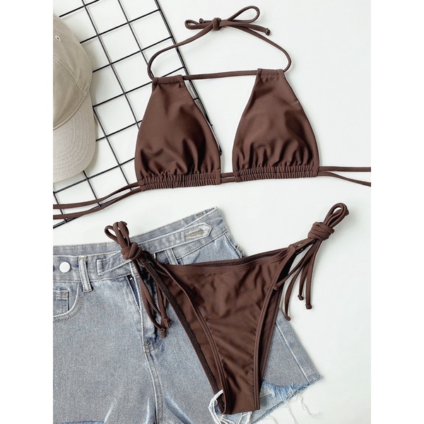 [BKN1251] &lt;ÂU&gt; SET BIKINI NÂU SOCOLA CUTOUT NGỰC