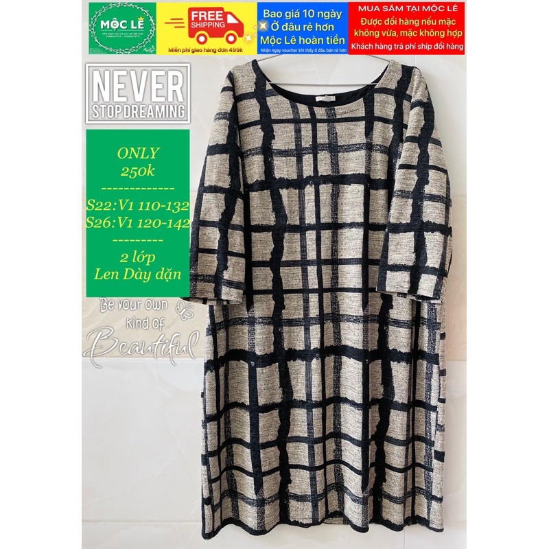 Đầm len dạ thu đông bigsize dày dặn 2 lớp vnxk sọc caro