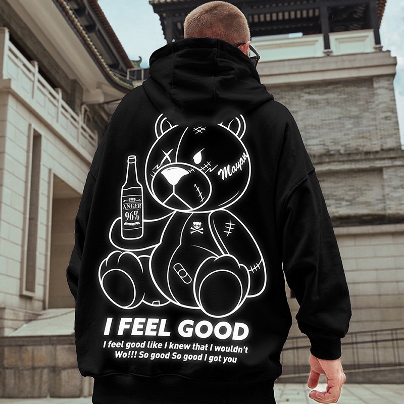 Áo Hoodie nam chất liệu nỉ in hình gấu hiphop