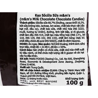 Kẹo socola sữa M&M's gói 100g
