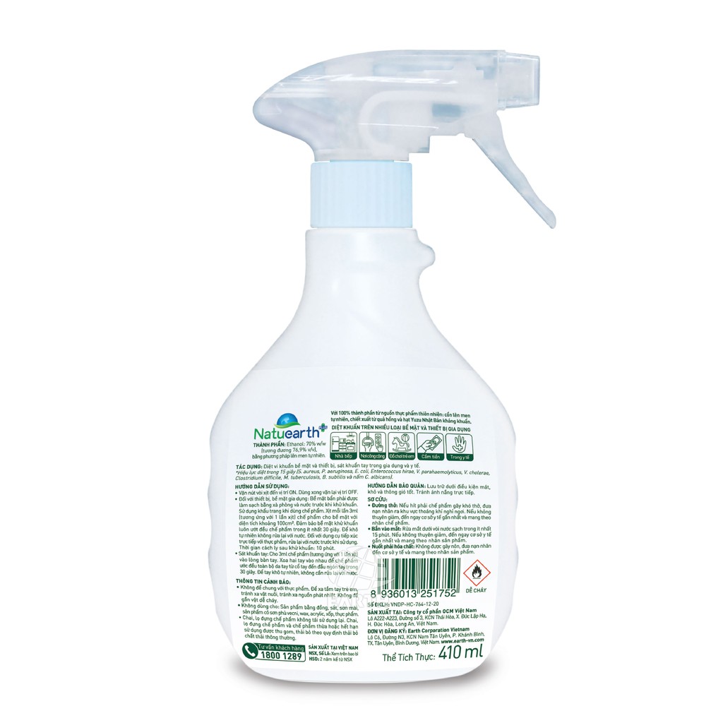 Cồn xịt diệt khuẩn Covid ức chế SARS-CoV2 Natuearth Plus 410ml (Mẫu mới)