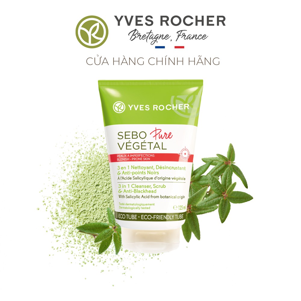 Làm Sạch, Loại Bỏ Tế Bào Chết Và Giảm Mụn Đầu Đen Yves Rocher 3 In 1 Cleanser , Scrub & Anti - Blackhead 125ml | BigBuy360 - bigbuy360.vn
