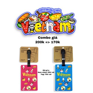 Combo 2 Thẻ tag hành lý + 1 Nam châm hít tủ lạnh - Quà tặng lưu niệm Việt Nam: Giá 200k => 170k