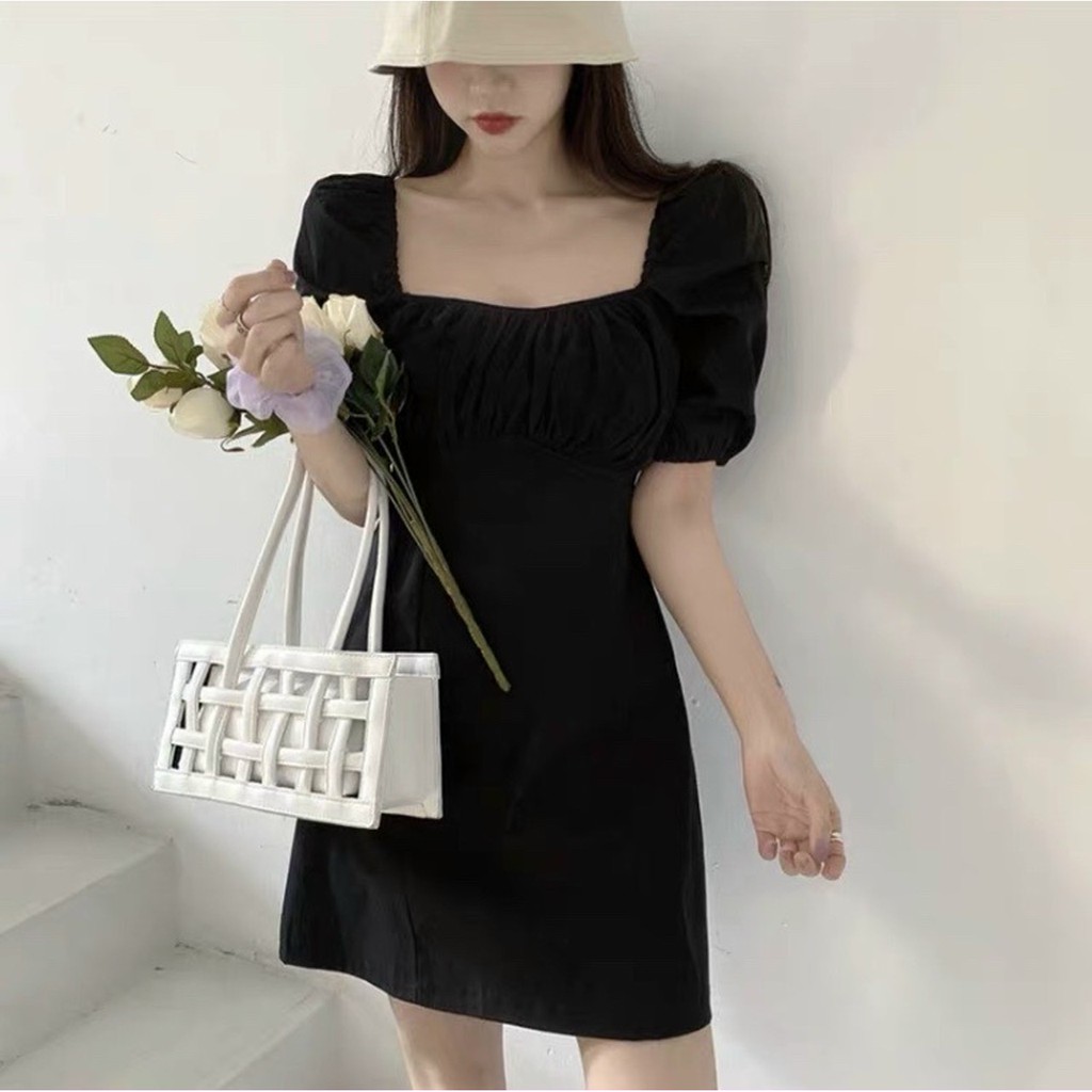 [NNY CLOTHING] Váy cổ vuông nhún ngực EMMA DRESS ĐEN - V014 | BigBuy360 - bigbuy360.vn