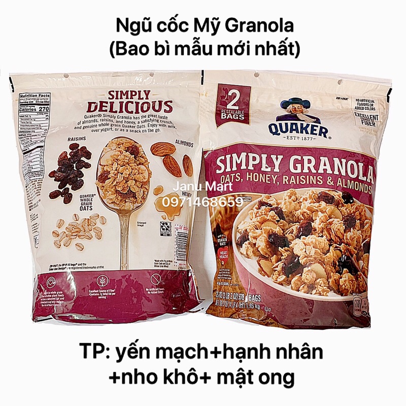 (Date 8/2022) Ngũ cốc Quaker Granola (có mẫu thử)